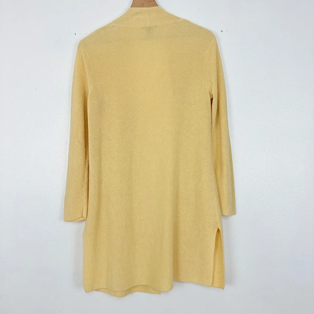 Eileen Fisher Long Cardigan Womens M Yellow Organic Linen Cotton‎ Open Front